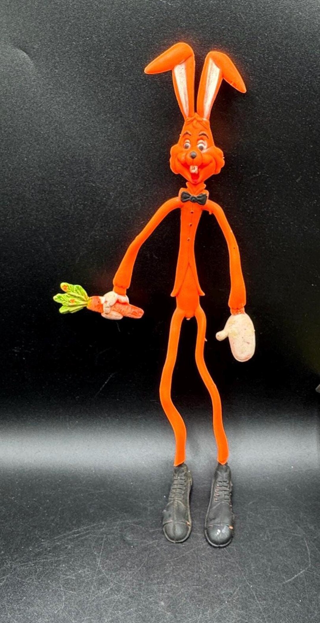 Vintage 1980's Orange Bendy Rubber EASTER BUNNY RABBIT ~ 11