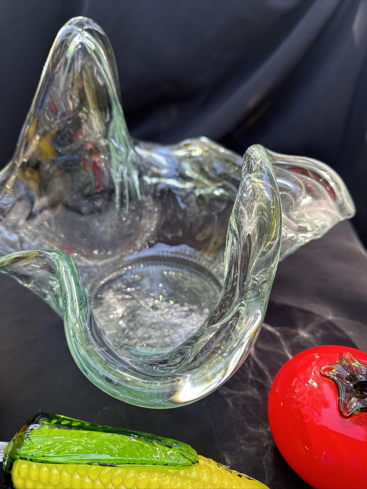 ヴィンテージ ヘビー ガラス アブストラクト センターピース ボウル