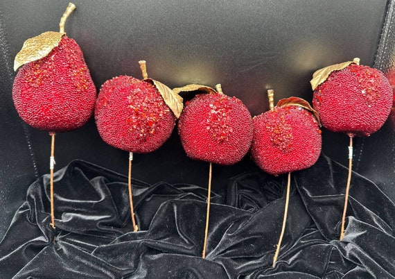 Stunning Ruby Red Beaded Sugared Frosted Apple Christmas Ornament Faux Fruit Lot Etsy UK