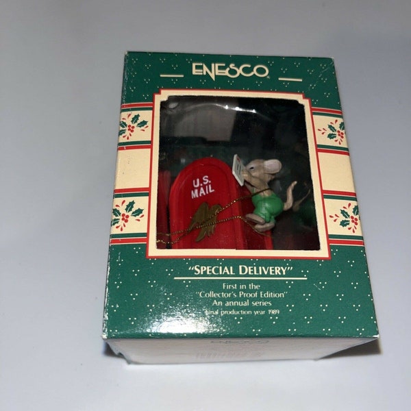 Vintage 1989 Enesco "Special Lieferung" Maus Briefkasten Ornament In Box H