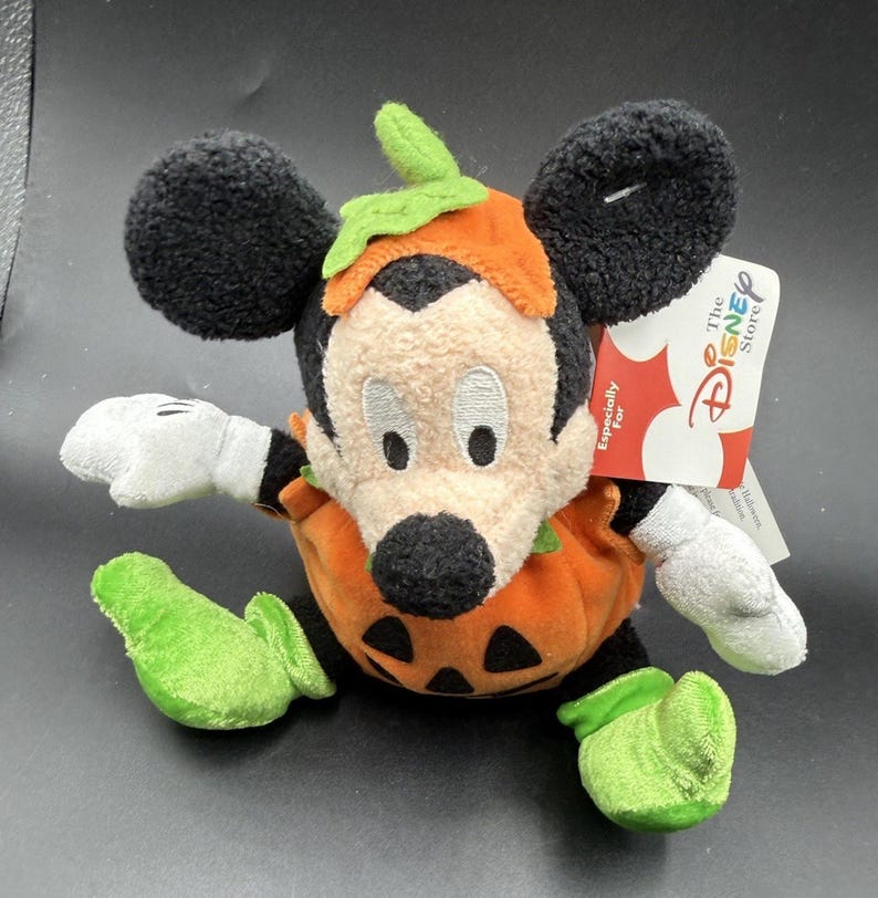 Disney Store Halloween Mickey Mouse Exclusive Bean Bag Plush Pumpkin Costume -43 image 2