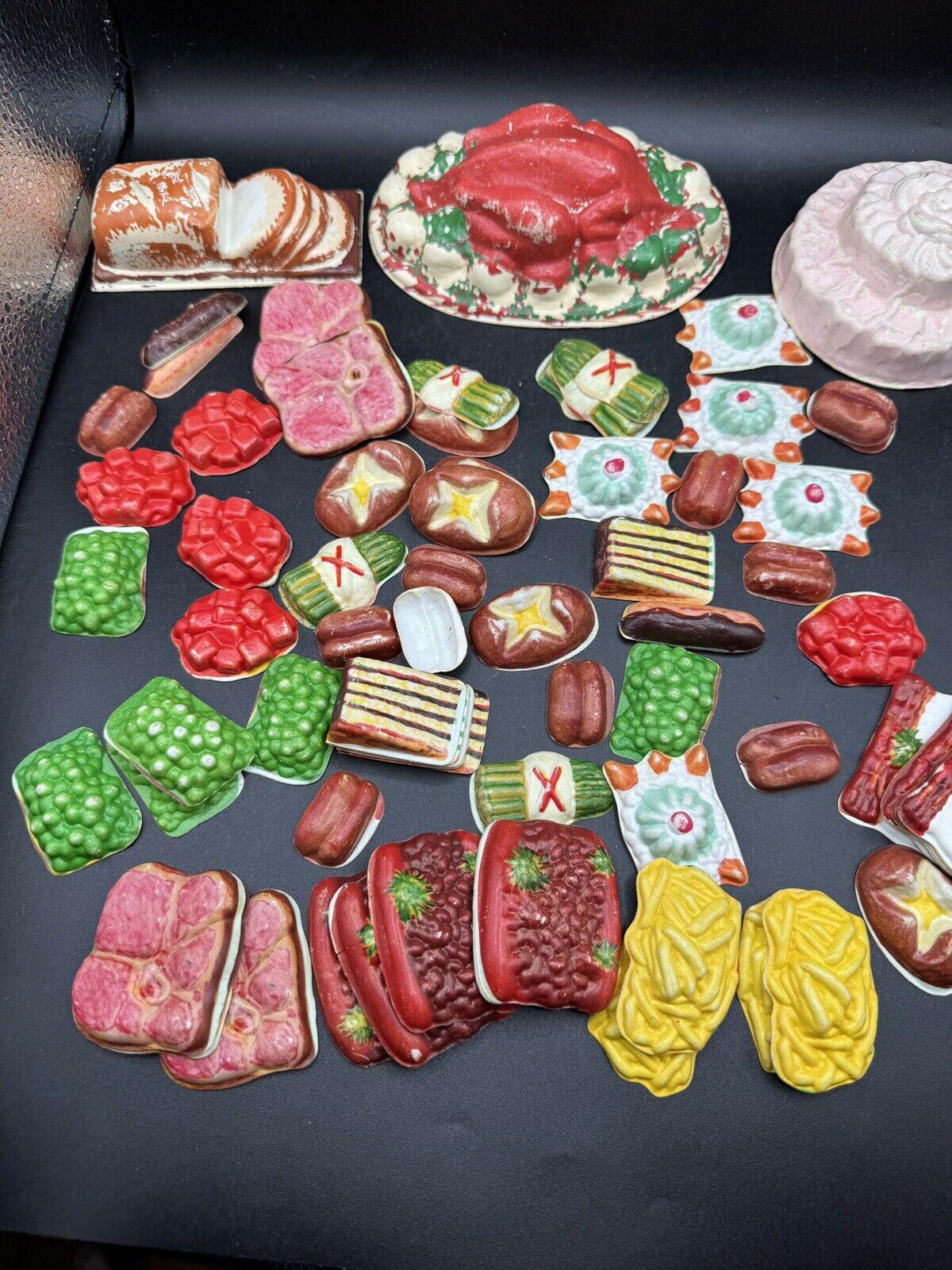 Huge Lot Vintage Celluloid Thin Plastic 1950s Molded Toy Dollhouse Food -TO4