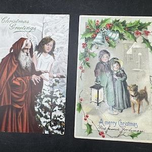 2 cartoline postali per le vacanze di Natale vittoriane del 1900 Colore INCREDIBILE! Germania Tuck’s