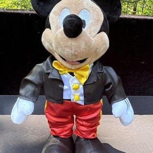 Vintage Disney Parks Mickey Mouse Plush In Black Suit Tuxedo 10" Mint! image 1