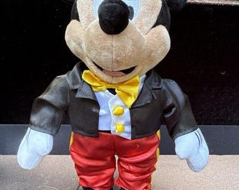 Peluche vintage de Mickey Mouse de Disney Parks con traje de esmoquin negro de 10 pulgadas, ¡color menta!