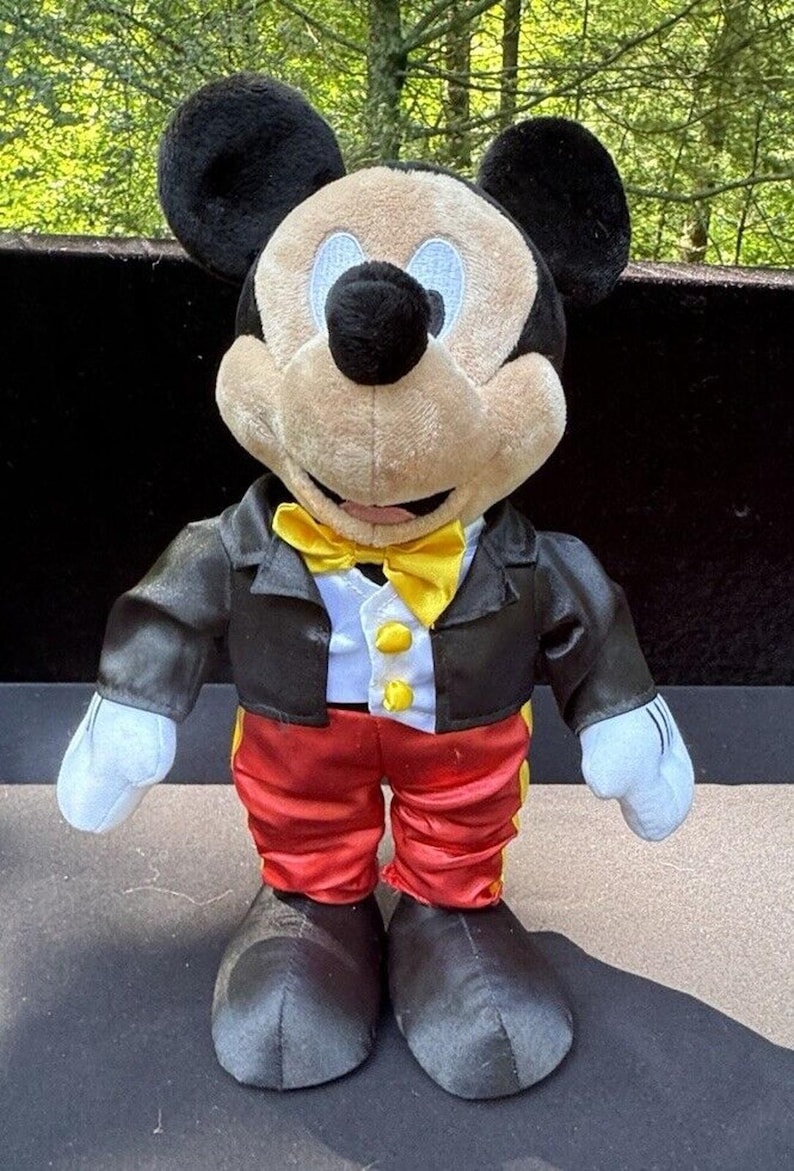 Vintage Disney Parks Mickey Mouse Plush In Black Suit Tuxedo 10" Mint! image 1
