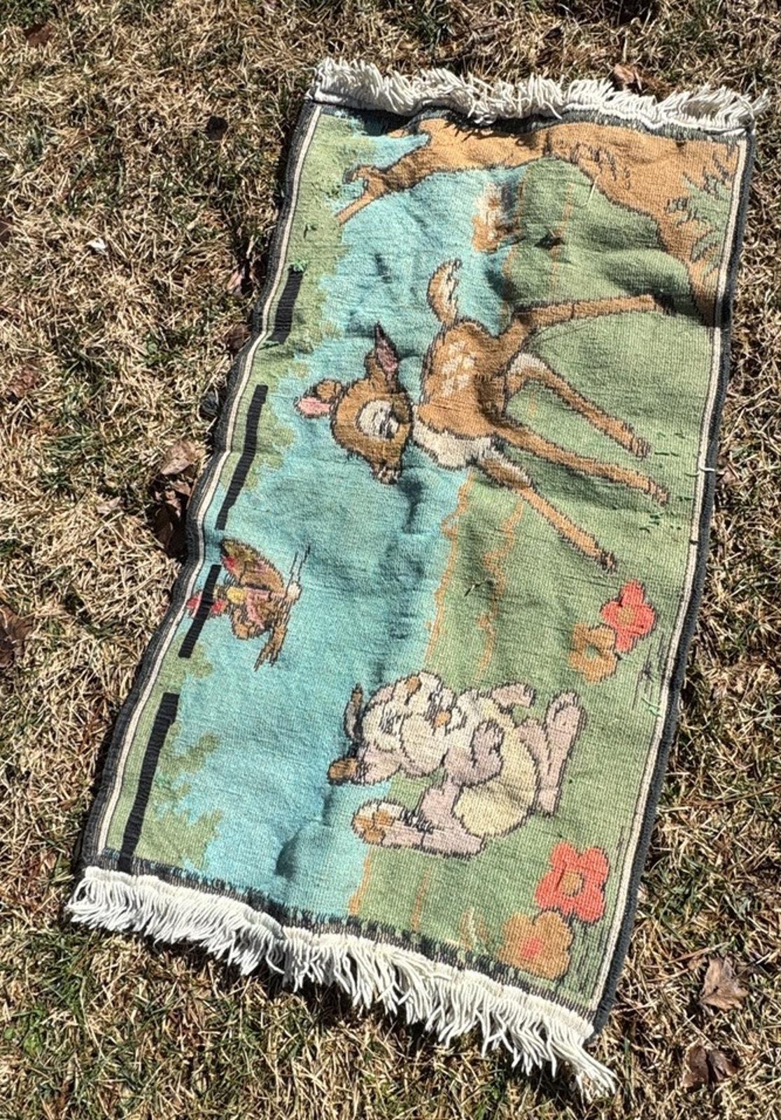 Thumper Rug Rare 1950's Vintage Disney Rug Bambi & Thumper Rug 100% Cotton Pile ...