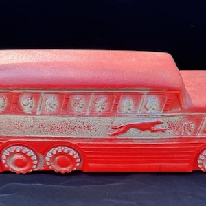 Rare Vintage 1950’s Blow Mold Plastic Red Greyhound Bus 19.5” Toy Bus