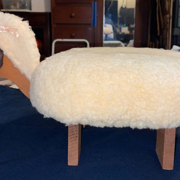 Pottery Barn Nursery Plush Sheep Lamb Stool- Sturdy Wood -Real Lambs Wool!