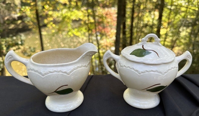 Vintage Three Piece Blue Ridge Southern Pottery Sugar Bowl W/ Lid Creamer S51 zdjęcie 7