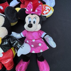 4 Disney Mickey & Minnie Mouse Bowtie Tails Plush Stuffed Animals Red and Pink image 4