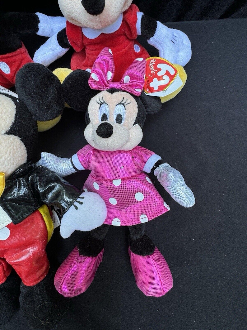 4 Disney Mickey & Minnie Mouse Bowtie Tails Plush Stuffed Animals Red and Pink image 4