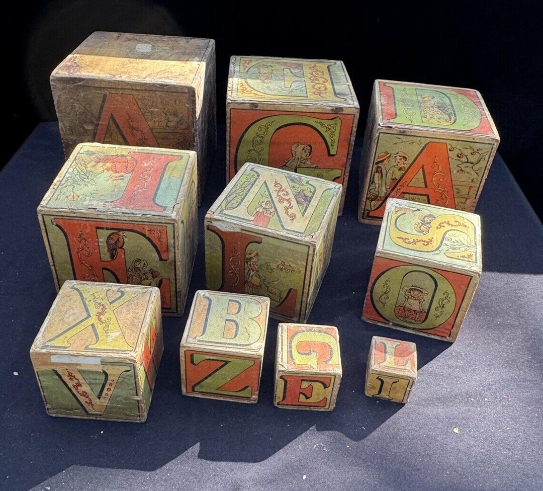 1880's J. A. CRANDALL Wood MAMMOTH Story ABC Nesting Blocks Amazing ...