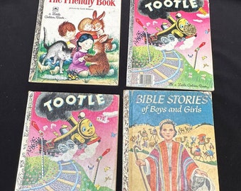 Vintage Tootle Friendly Book & More Golden Books Lot of 4 Hardbacks -Bk8