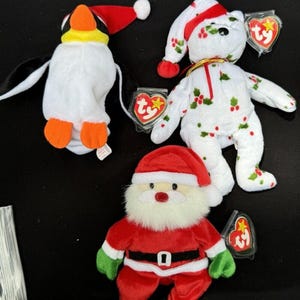 Vintage seltene Ty Beanie Baby Rentner Urlaub Teddybär Santa & Pinguin