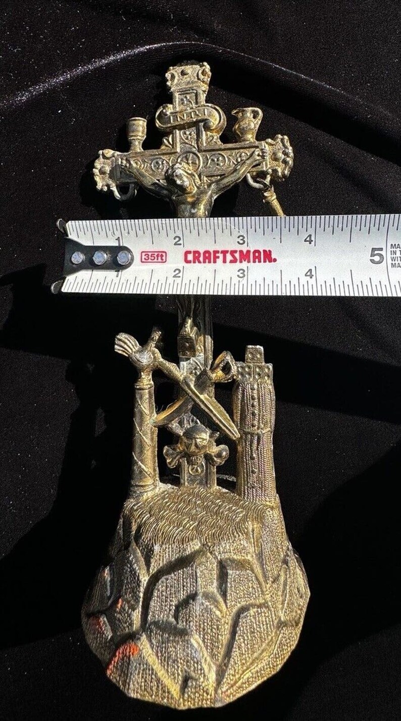 Antique Brass Arma Christi Memento Mori Crucifix Beautiful Easter Blessing A10 image 4