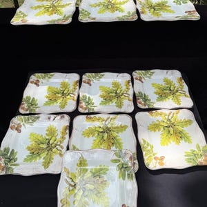 10 Sur La Table Acorn & Fig 9.5" Salad Plates made in Italy Fall Theme Mint! image 1