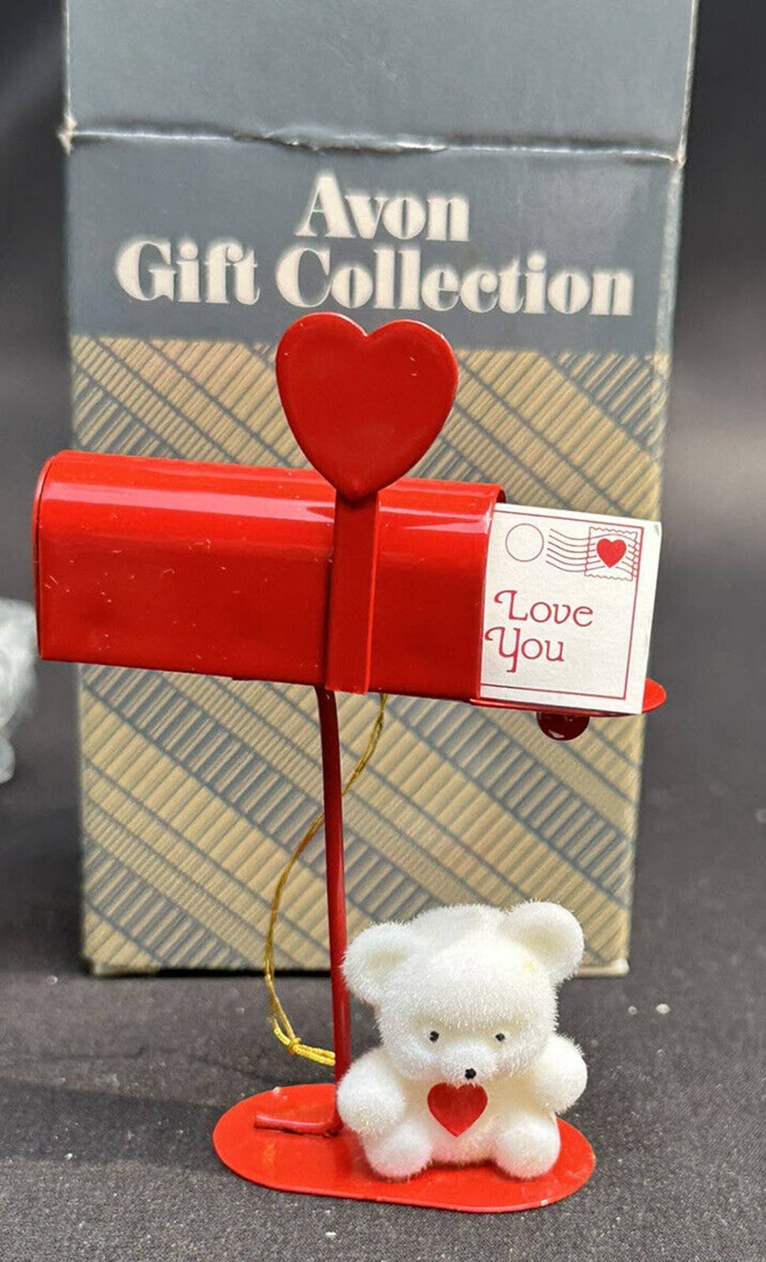 Vintage Avon Teddy Bear Collection Mailbox Ornament in Box Unused New