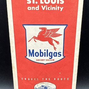 Vintage 1940er Jahre Mobilgas Missouri St. Louis Gas Station Travel Road Map -B1