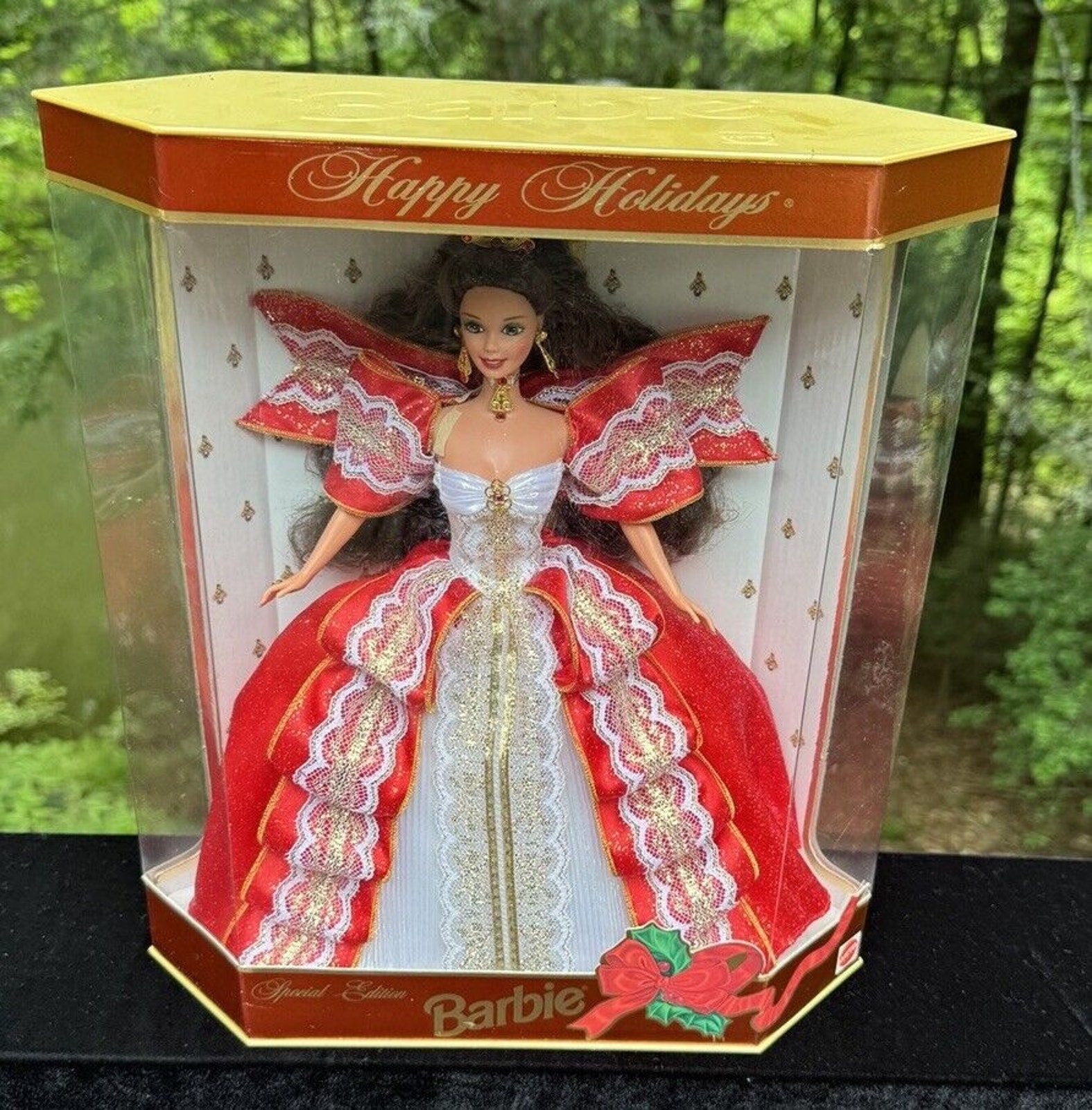Poupée Barbie 'Happy Holidays' 1997 (Joyeux Noël) - Modèle Brune, Boîte Collector, Neuve