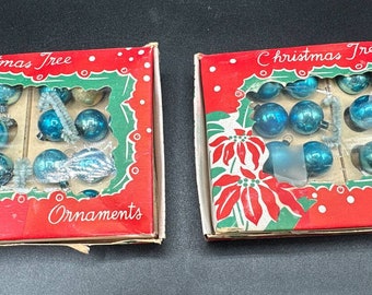 2 caixas vintage 1950 pequenas bolas de árvore de Natal Kugel de vidro de mercúrio Japão 5P