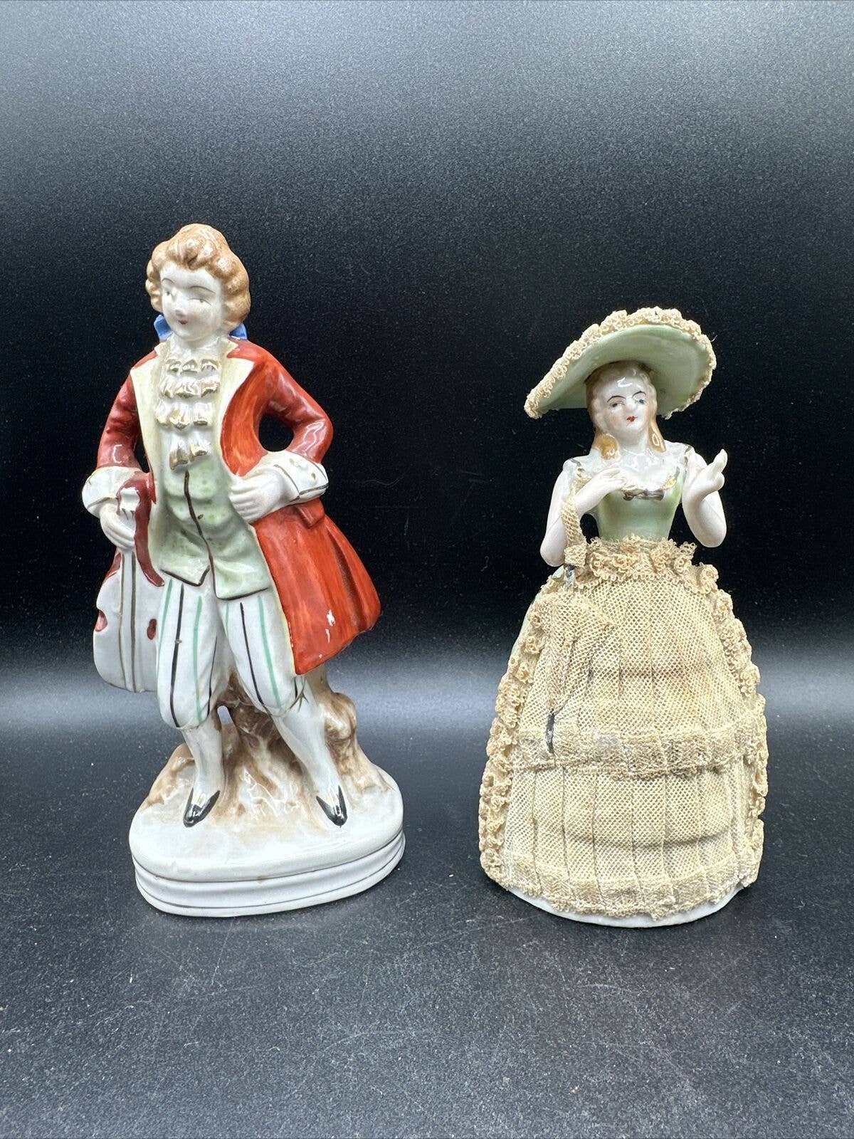 2 Vintage Occupied Japan Figurines Hand Painted Man & Woman 7” S1