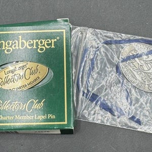 Longaberger Basket Tie-On 1998 25th Anniversary Pewter & 5 Year Charter Pin Box5