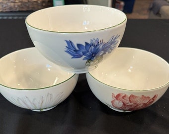 3 hermosos cuencos de arroz Villeroy & Boch Flora fabricados en Luxemburgo Floral 3 colores