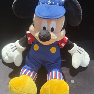 1990’s Disney Store Mickey Mouse July 4th Special Ed America Overalls 17" Plush image 2