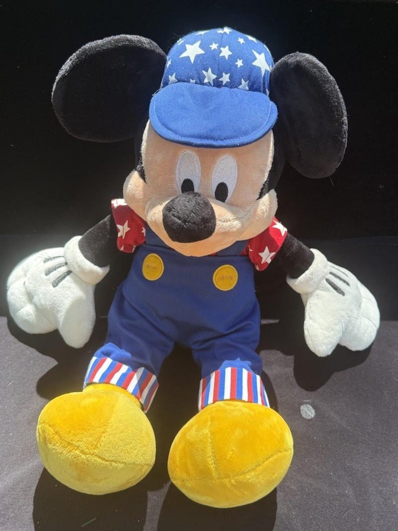 1990’s Disney Store Mickey Mouse July 4th Special Ed America Overalls 17" Plush image 2