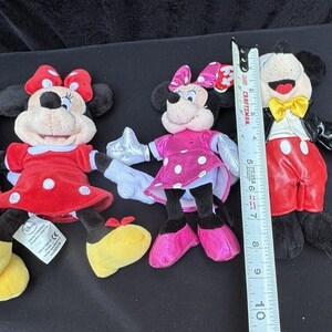 4 Disney Mickey & Minnie Mouse Bowtie Tails Plush Stuffed Animals Red and Pink image 9