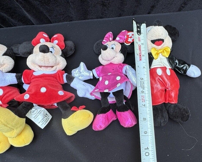 4 Disney Mickey & Minnie Mouse Bowtie Tails Plush Stuffed Animals Red and Pink image 9