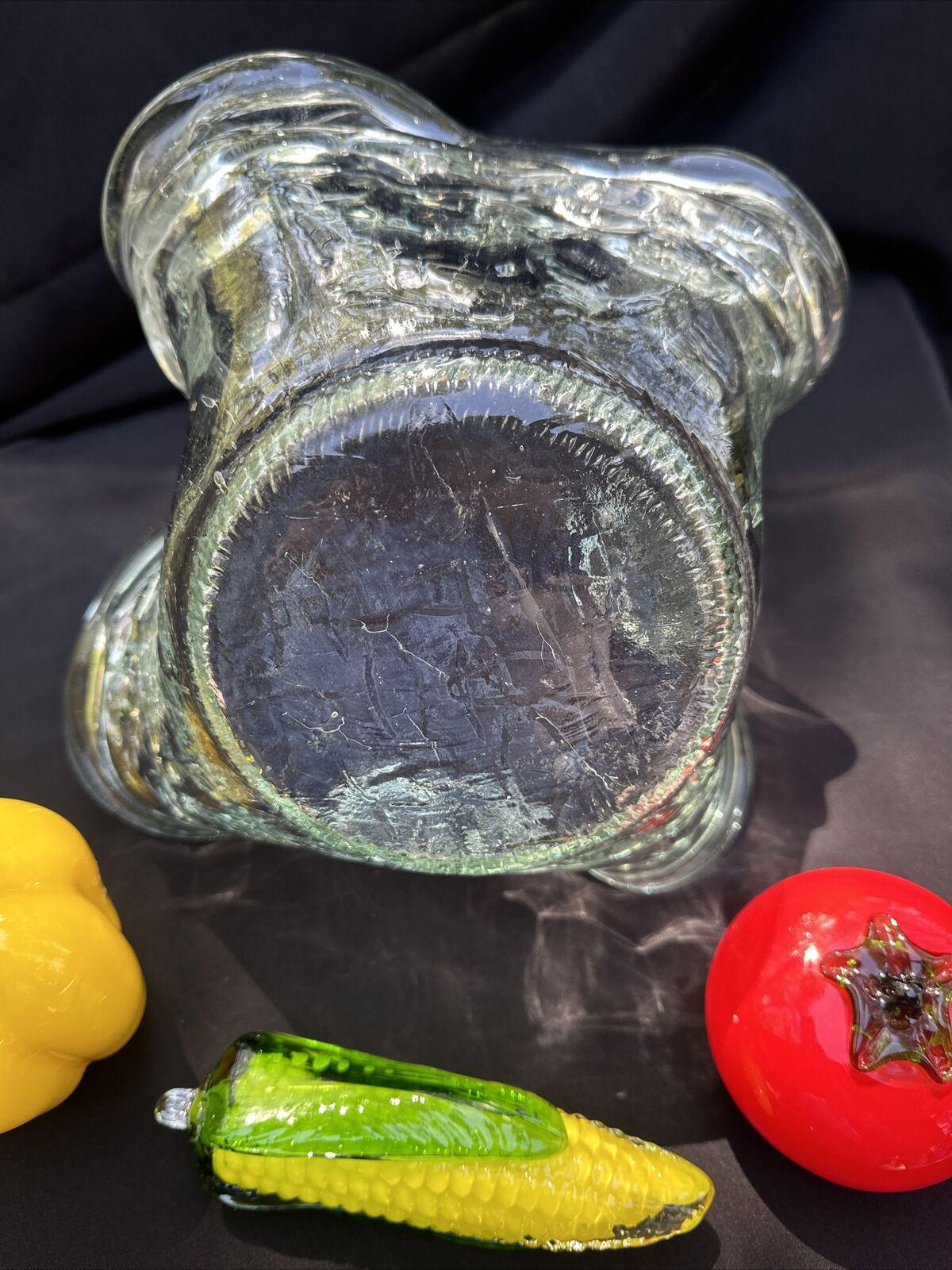 ヴィンテージ ヘビー ガラス アブストラクト センターピース ボウル