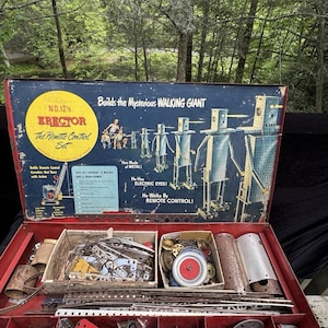 Rare 1949 #12 1/2 AC Gilbert Erector Set 2 Level Metal Case Loaded With ...