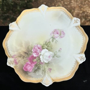 Wunderschöne 1900er Jahre R. S. Preußen 6 Punkt Vergoldete Gold Trim Rose Platte -O2