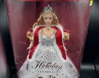 2001 Feiertags-Feier Barbie Sonderausgabe silbernes Kleid NIB Mattel