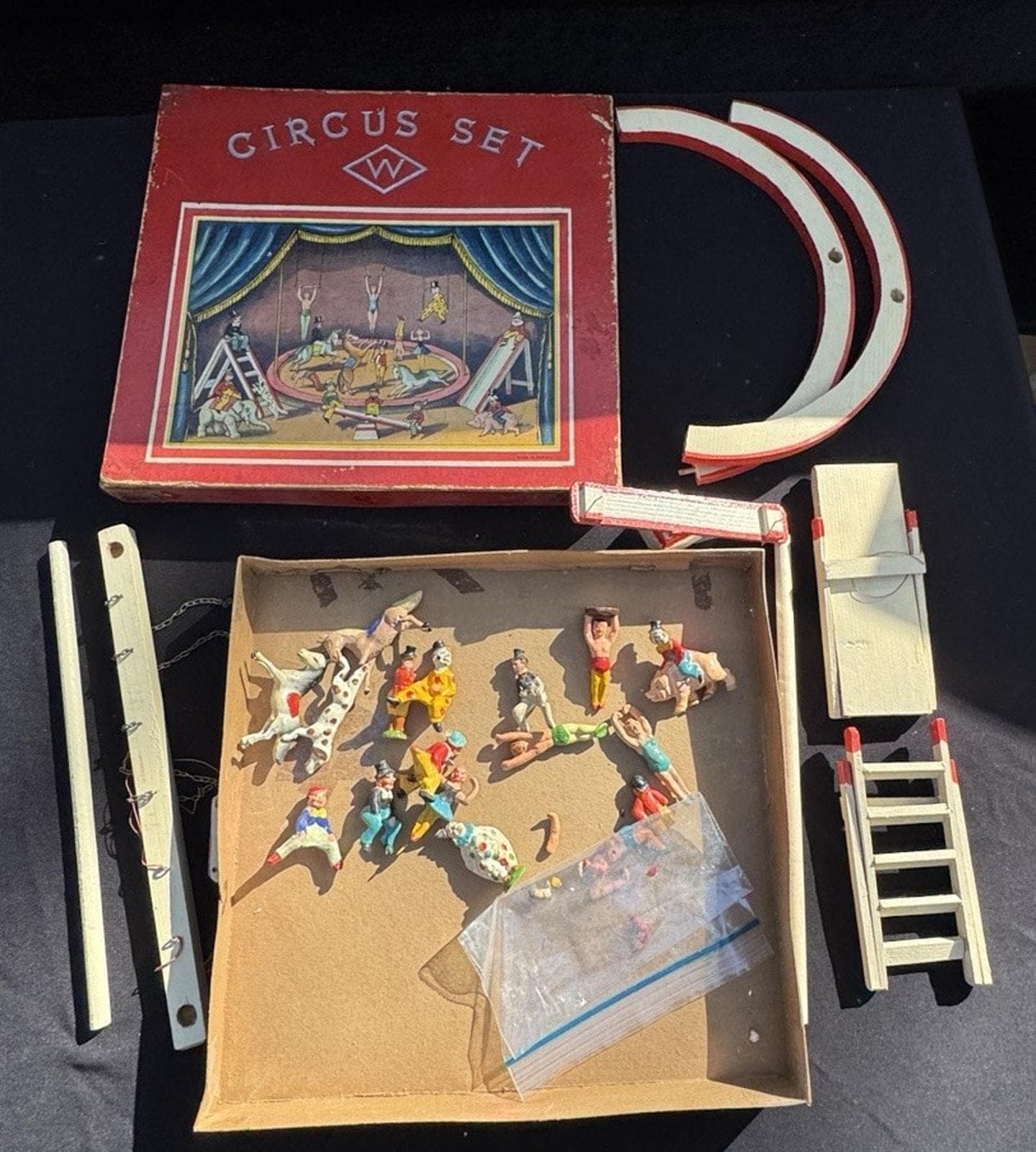 Antique 1900's Composition Wood Toy Circus Acrobatic Set Made in