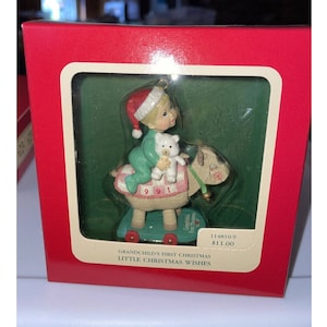 Novo em folha! Cartões Carlton 1991 Pequenos desejos de Natal PRIMEIRO enfeite do NETO -M