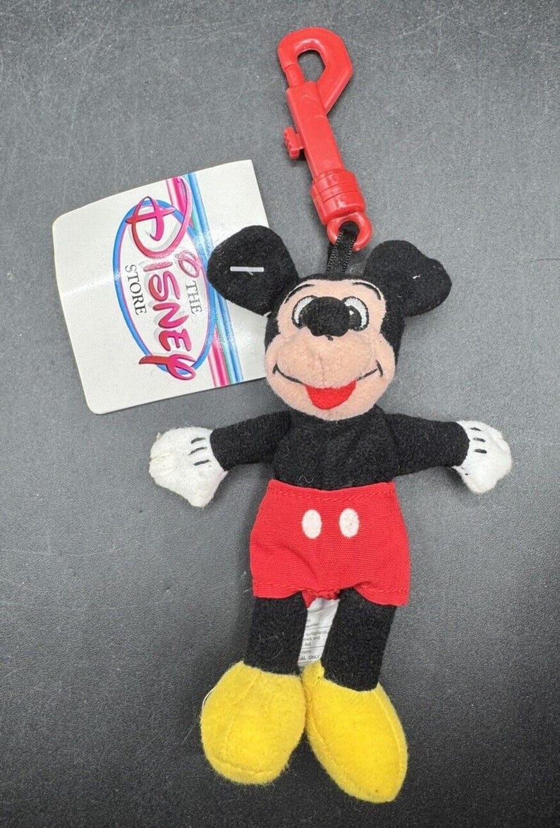 New 1990’s Disney Store Mickey Mouse Bean Bag 4” Keychain Mini Plush Clip NWT! image 7