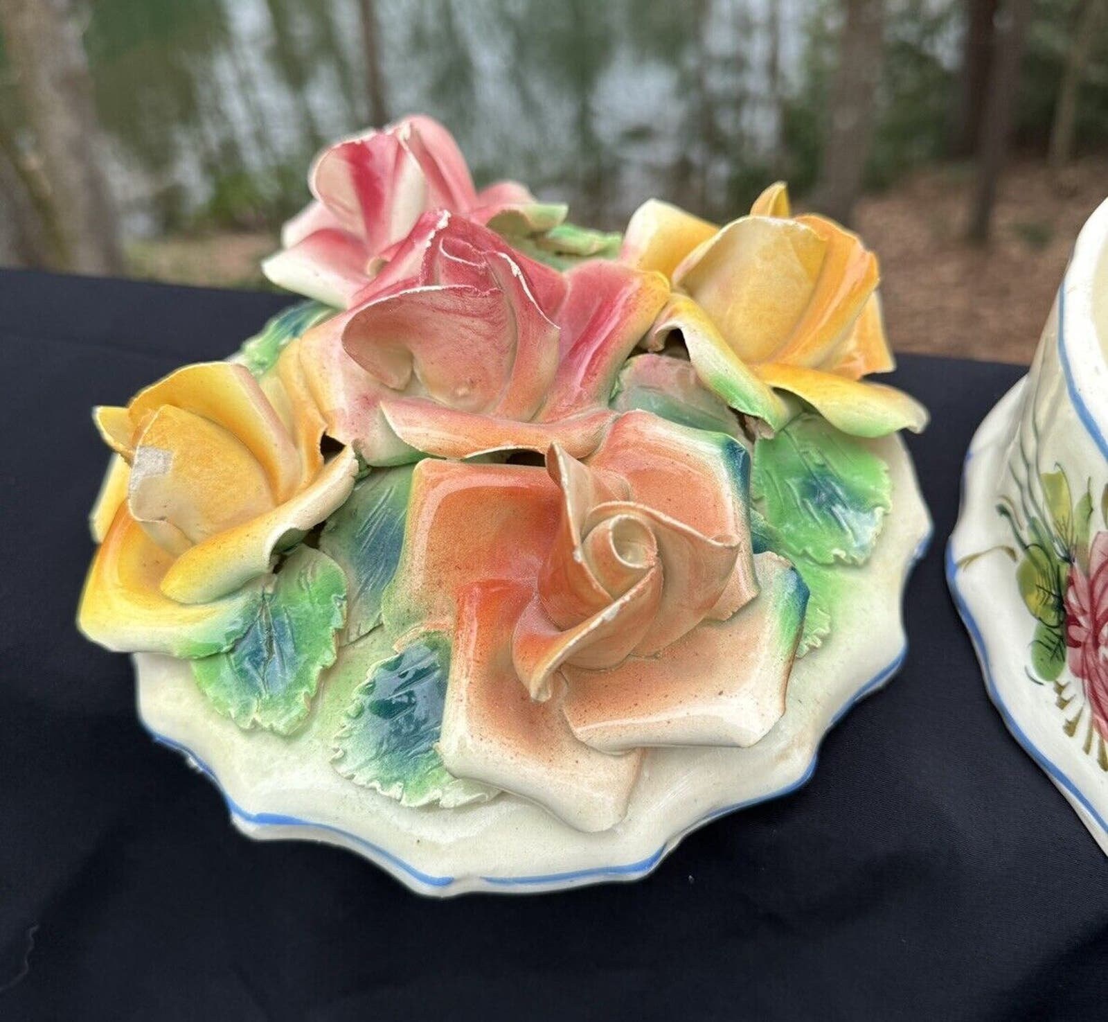 Gorgeous Capodimonte Rose Flower Covered Bowl Dish Paul's Gorgeous Capodimonte Rose Flower Covered Bowl Dish Paul's
