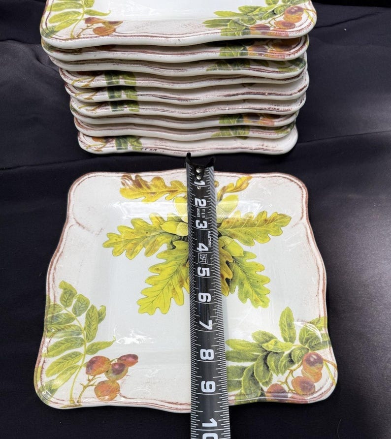 10 Sur La Table Acorn & Fig 9.5" Salad Plates made in Italy Fall Theme Mint! image 11
