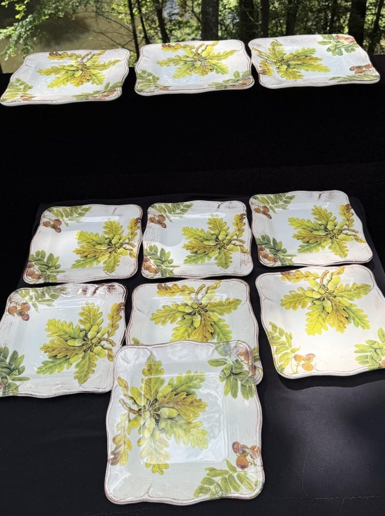 10 Sur La Table Acorn & Fig 9.5" Salad Plates made in Italy Fall Theme Mint! image 15