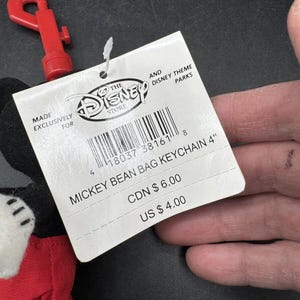 New 1990’s Disney Store Mickey Mouse Bean Bag 4” Keychain Mini Plush Clip NWT! image 3