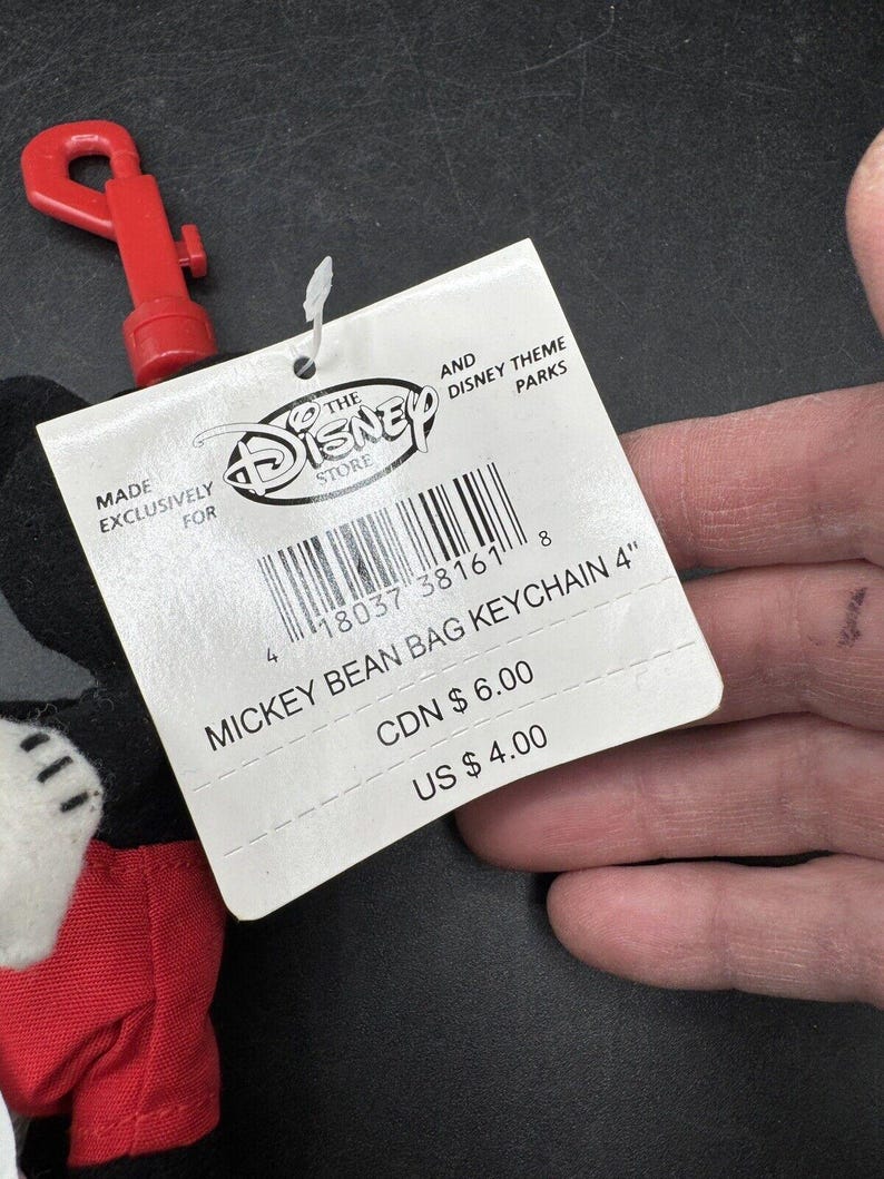 New 1990’s Disney Store Mickey Mouse Bean Bag 4” Keychain Mini Plush Clip NWT! image 3
