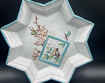 Vintage Bird Hand-Painted Ceramica Candy Serving Plate Beautiful! S1