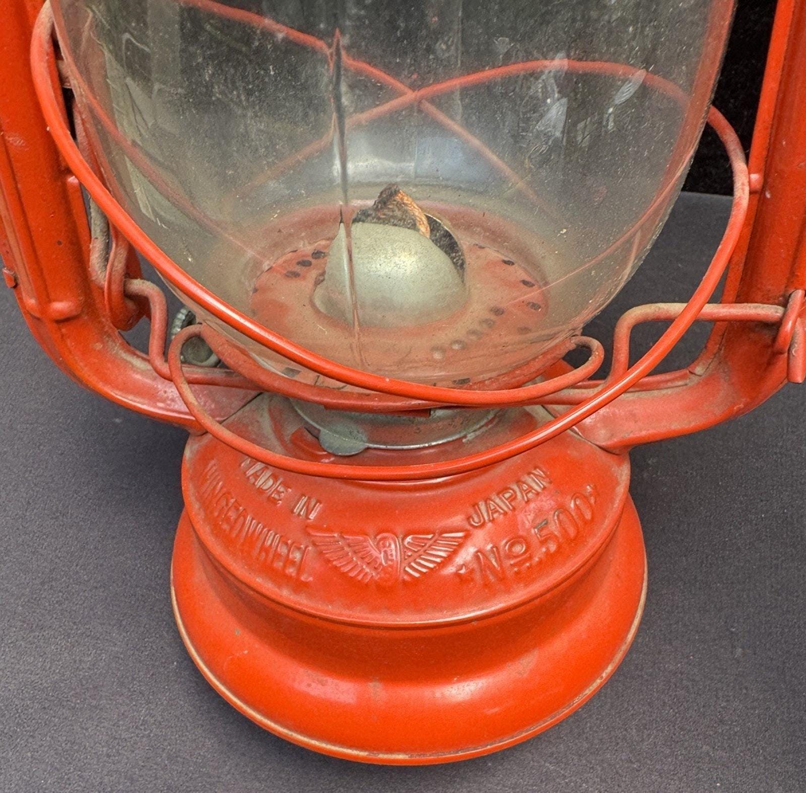 Vintage Red Hurricane Lantern, Winged Wheel No 500 | #25999659 VTG