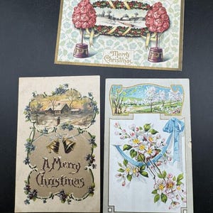 3 cartoline postali per le vacanze di Natale vittoriane del 1900 Colori incredibili! Germania floreale