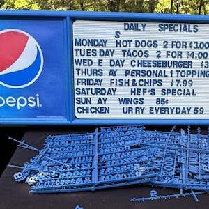 Rare Vintage Plastic Pepsi Menu Board Sign with Lots of Letters 44