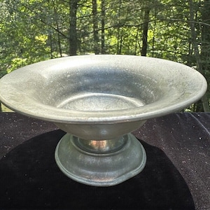 Raised Pewter Bowl Silver Metal Footed Pedestal Flower Holder Rustic Shabby -S32