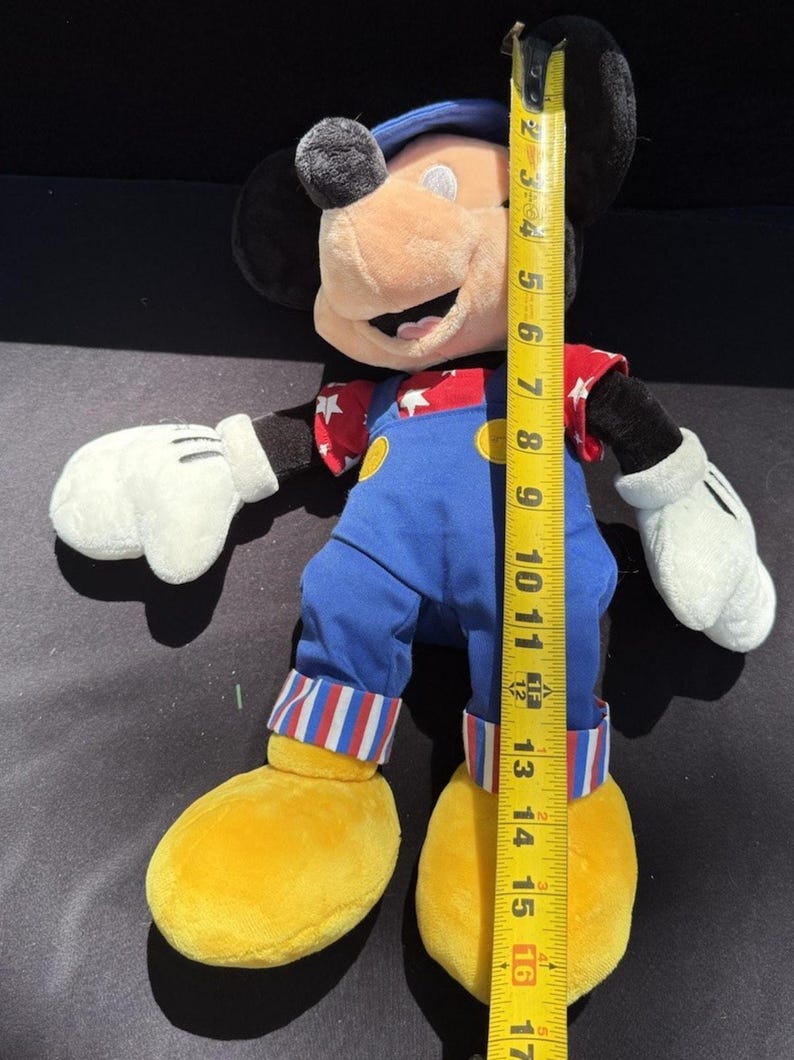 1990’s Disney Store Mickey Mouse July 4th Special Ed America Overalls 17" Plush image 7